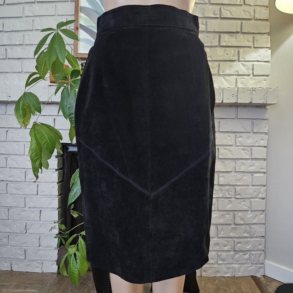 Boutique Of Leathers Black Suede Leather Pencil Skirt